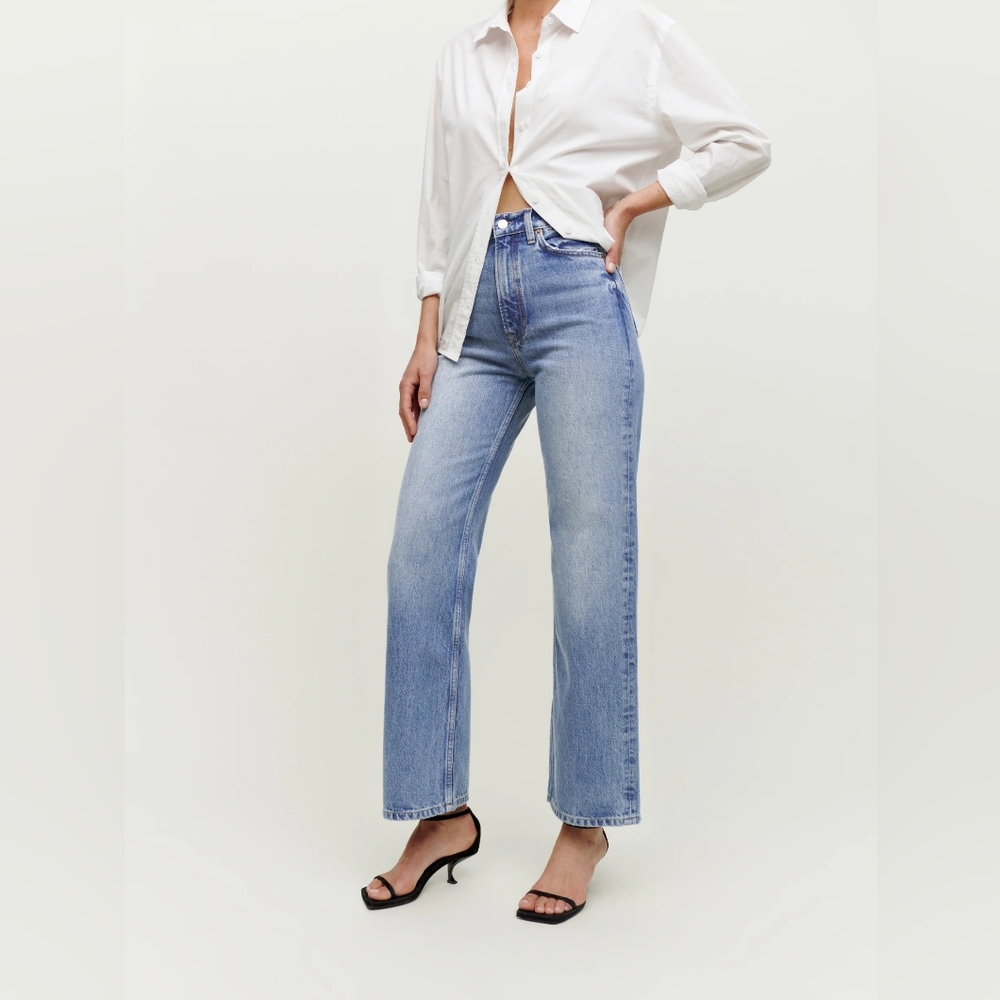 Reformation Wilder High Rise Wide Leg Cropped Jeans, size 29, color Dillon
